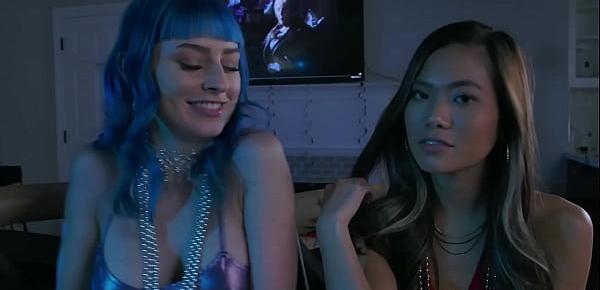  Teen stepcousins Jewelz Blue and Vina Sky fuck with parents in the same room